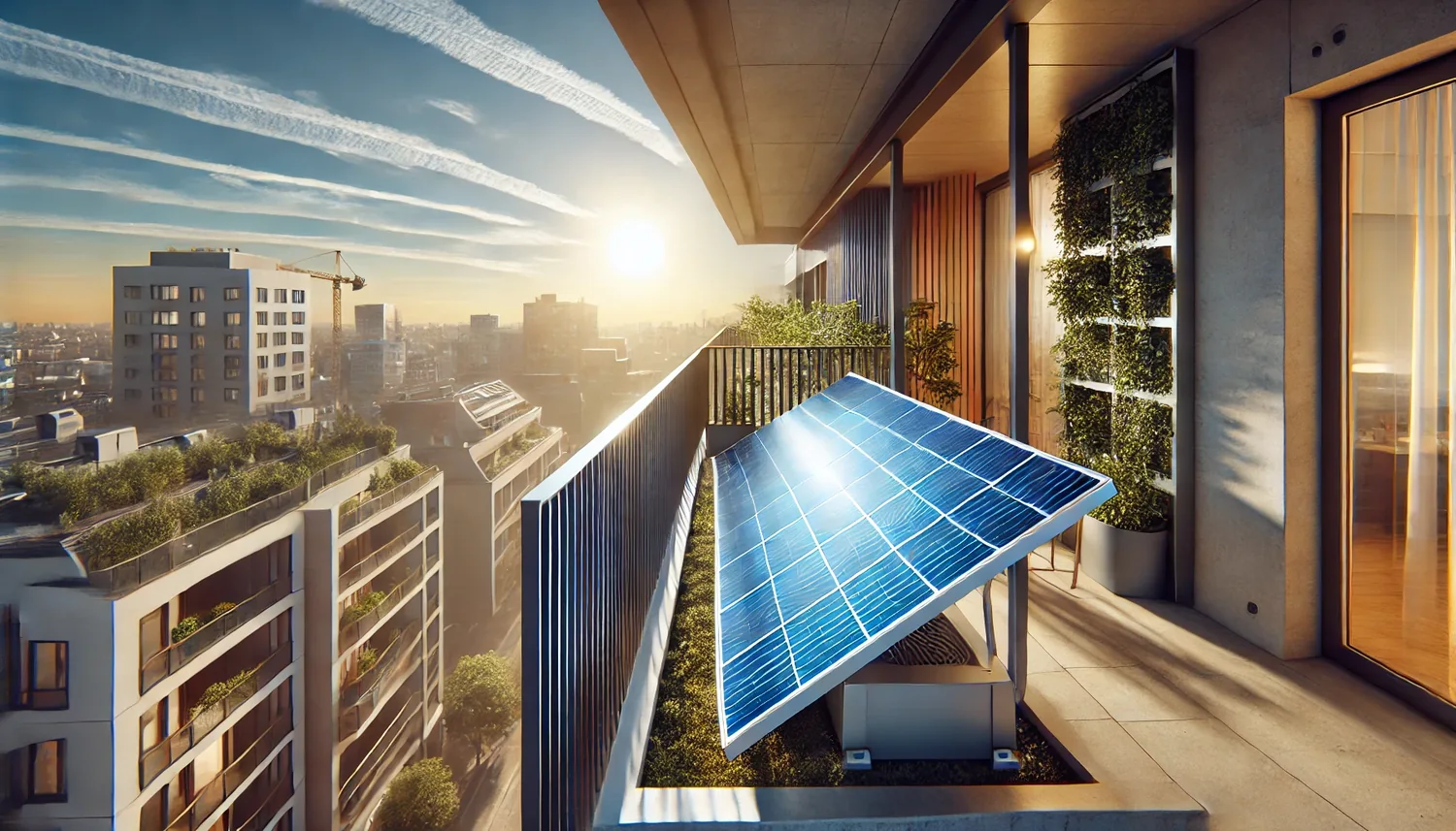Pannello fotovoltaico installato su balcone di edificio residenziale
