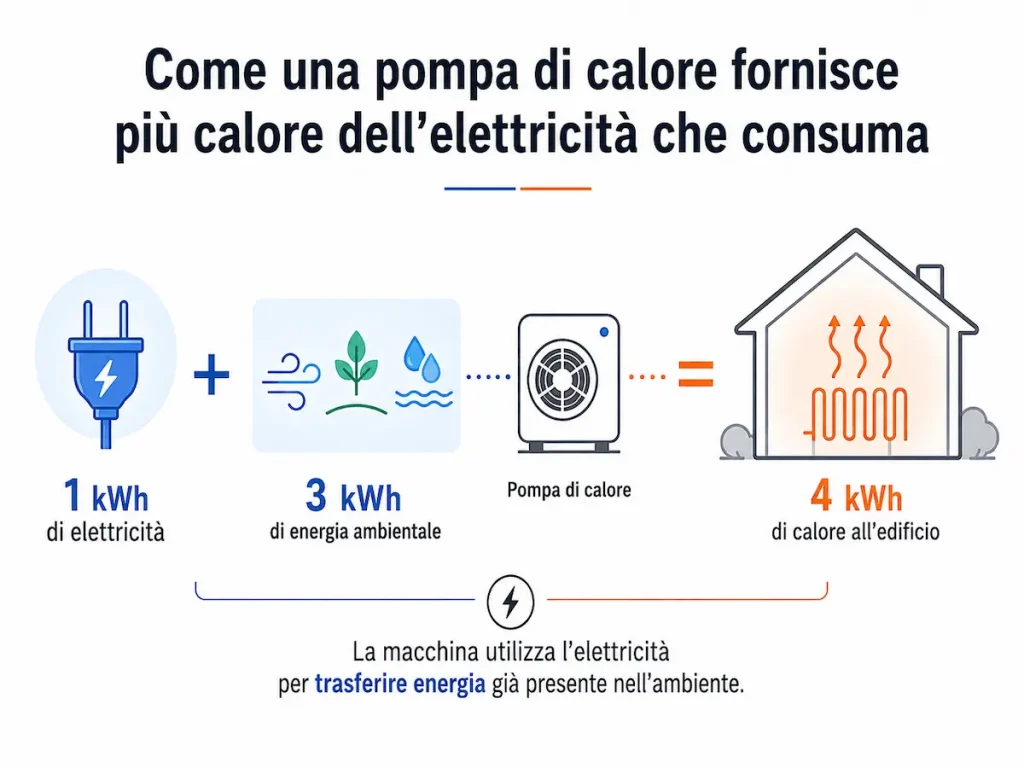 Schema di funzionamento di una pompa di calore
